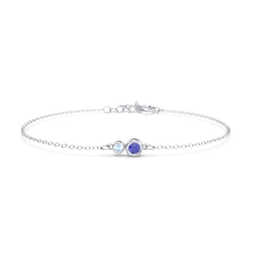 Generations 2-Stone Bezel Set Mother's Bracelet – Sterling Silver with Blue Sapphire and Blue Topaz