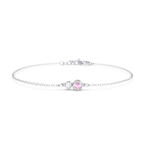 Generations 2-Stone Bezel Set Mother's Bracelet – Sterling Silver with Pink Tourmaline and Opal