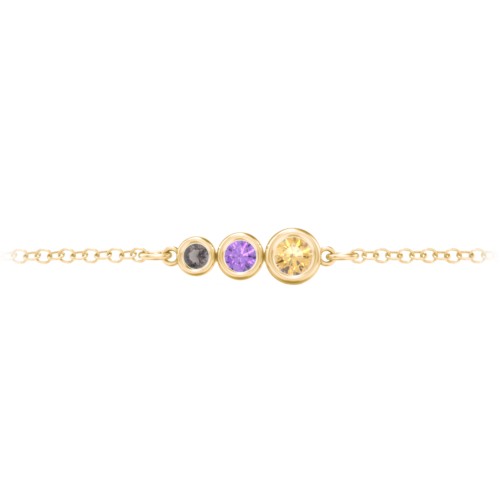 Generations 3-Stone Bezel Set Mother's Bracelet – 10K Yellow Gold with Citrine, Amethyst, and Smokey Quartz