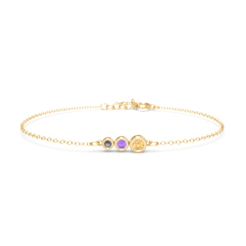 Generations 3-Stone Bezel Set Mother's Bracelet – 10K Yellow Gold with Citrine, Amethyst, and Smokey Quartz