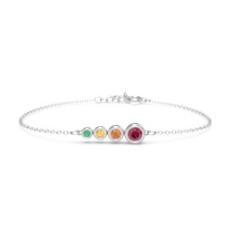 Generations 4-Stone Bezel Set Mother's Bracelet in 925 Sterling Silver with Ruby, Orange Sapphire, Citrine, and Emerald