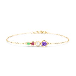 Generations 4-Stone Bezel Set Mother's Bracelet in 10K Solid Yellow Gold with Amethyst, Cubic Zirconia, Ruby, and Emerald