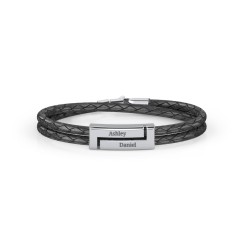 Engravable Sterling Silver Rectangle Leather Bracelet – Sterling Silver