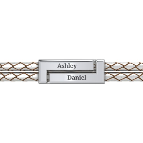 Engravable Sterling Silver Rectangle Leather Bracelet – Sterling Silver