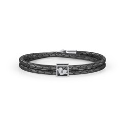 Engravable Sterling Silver Framed Heart Leather Bracelet – Sterling Silver