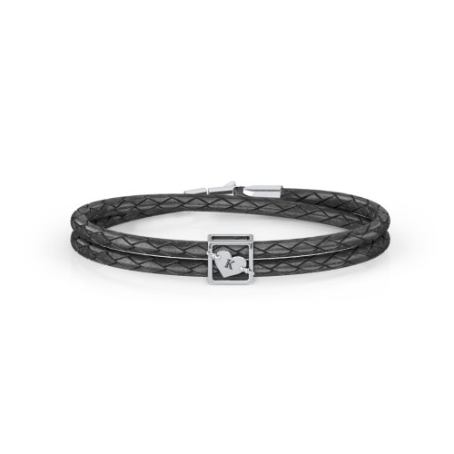 Engravable Sterling Silver Framed Heart Leather Bracelet – Sterling Silver