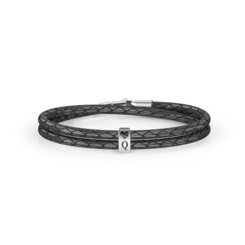 Engravable Sterling Silver Tag with Heart Leather Bracelet – Sterling Silver