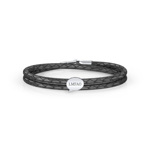 Engravable Sterling Silver Speech Bubble Leather Bracelet – Sterling Silver