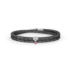 Engravable Sterling Silver Heart & Gemstone Leather Bracelet