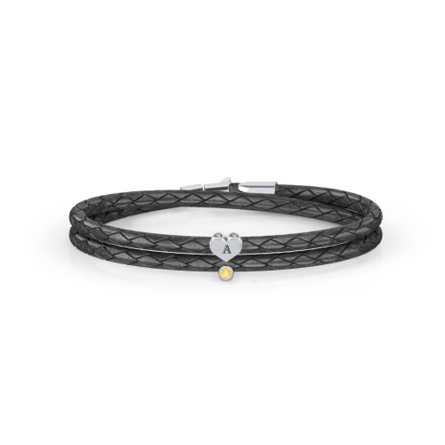 Engravable Sterling Silver Heart & Gemstone Leather Bracelet – Sterling Silver with Citrine