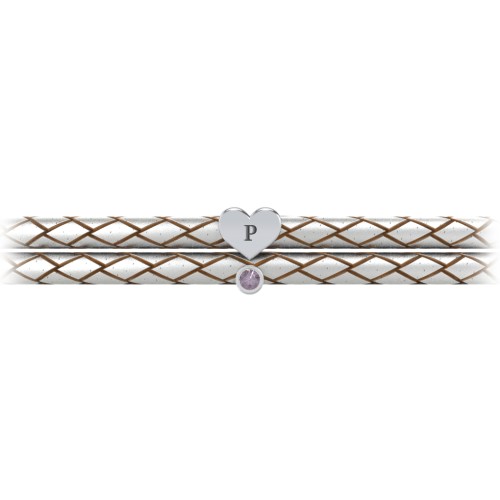 Engravable Sterling Silver Heart & Gemstone Leather Bracelet