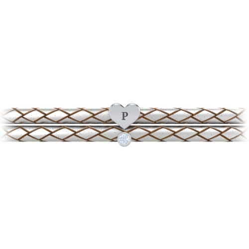 Engravable Sterling Silver Heart & Gemstone Leather Bracelet – Sterling Silver with Aquamarine