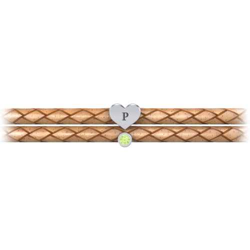 Engravable Sterling Silver Heart & Gemstone Leather Bracelet