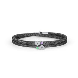Engravable Sterling Silver Heart & Gemstone Leather Bracelet - 2