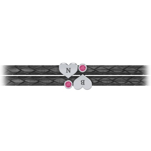 Engravable Sterling Silver Heart & Gemstone Leather Bracelet - 2 – Sterling Silver with Ruby