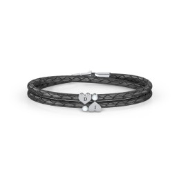 Engravable Sterling Silver Heart & Gemstone Leather Bracelet - 2 in 925 Sterling Silver with Aquamarine