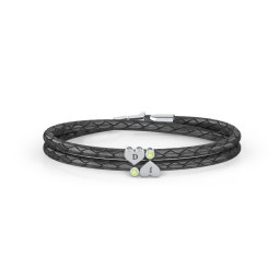 Engravable Sterling Silver Heart & Gemstone Leather Bracelet - 2 in 925 Sterling Silver with Peridot