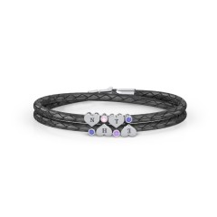 Engravable Sterling Silver Heart & Gemstone Leather Bracelet - 4 – Sterling Silver with Blue Sapphire, Pink Tourmaline, and Amethyst