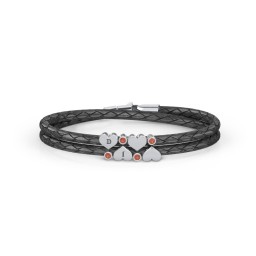 Engravable Sterling Silver Heart & Gemstone Leather Bracelet - 4 in 925 Sterling Silver with Garnet