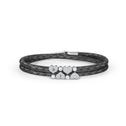 Engravable Sterling Silver Heart & Gemstone Leather Bracelet - 4 in 925 Sterling Silver with Aquamarine