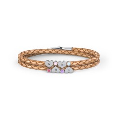 Engravable Sterling Silver Heart & Gemstone Leather Bracelet - 4 – Sterling Silver with Ruby, Pink Tourmaline, Amethyst, and Blue Topaz