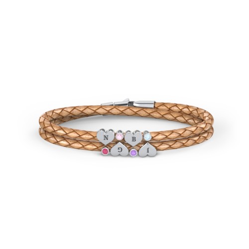 Engravable Sterling Silver Heart & Gemstone Leather Bracelet - 4 – Sterling Silver with Ruby, Pink Tourmaline, Amethyst, and Blue Topaz