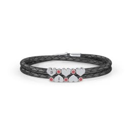 Engravable Sterling Silver Heart & Gemstone Leather Bracelet - 5