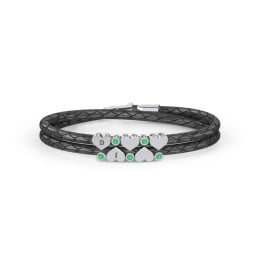Engravable Sterling Silver Heart & Gemstone Leather Bracelet - 5