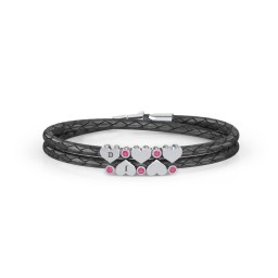 Engravable Sterling Silver Heart & Gemstone Leather Bracelet - 5