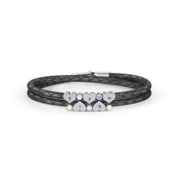 Engravable Sterling Silver Heart & Gemstone Leather Bracelet - 5