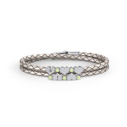 Engravable Sterling Silver Heart & Gemstone Leather Bracelet - 5 in 925 Sterling Silver with Peridot