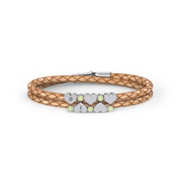 Engravable Sterling Silver Heart & Gemstone Leather Bracelet - 5 in 925 Sterling Silver with Peridot