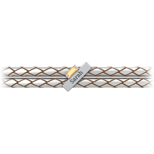 Engravable Sterling Silver Bar & Baguette Leather Bracelet – Sterling Silver with Citrine