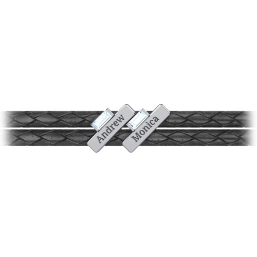 Engravable Sterling Silver Bar & Baguette Leather Bracelet - 2 – Sterling Silver with Aquamarine