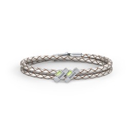 Engravable Sterling Silver Bar & Baguette Leather Bracelet - 2