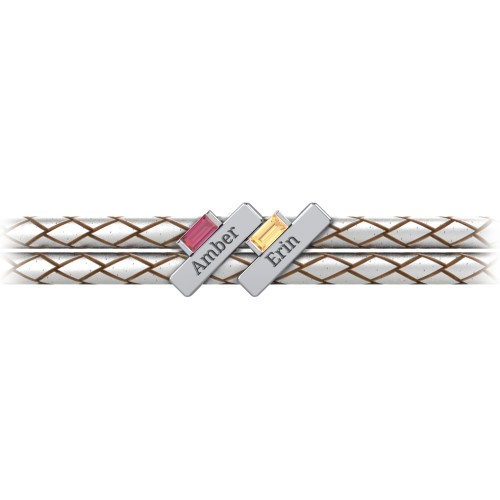 Engravable Sterling Silver Bar & Baguette Leather Bracelet - 2