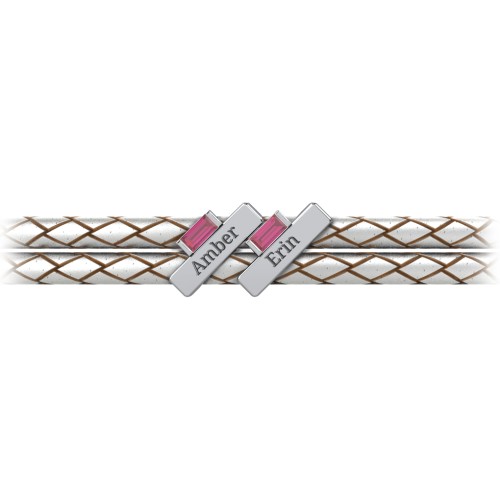 Engravable Sterling Silver Bar & Baguette Leather Bracelet - 2 – Sterling Silver with Ruby