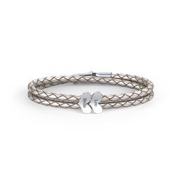 Engravable Sterling Silver Heart Leather Bracelet - 2 in 925 Sterling Silver