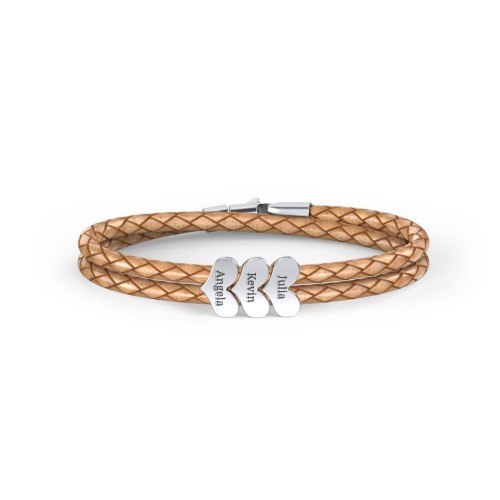 Engravable Sterling Silver Heart Leather Bracelet - 3