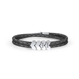 Engravable Sterling Silver Heart Leather Bracelet - 4