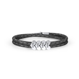 Engravable Sterling Silver Heart Leather Bracelet - 4 in 925 Sterling Silver