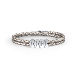 Engravable Sterling Silver Heart Leather Bracelet - 4 in 925 Sterling Silver