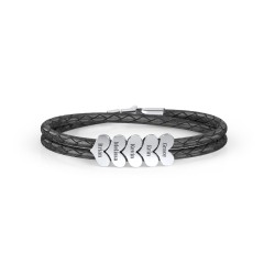 Engravable Sterling Silver Heart Leather Bracelet - 5