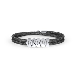Engravable Sterling Silver Heart Leather Bracelet - 5 in 925 Sterling Silver
