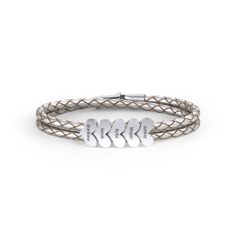 Engravable Sterling Silver Heart Leather Bracelet - 5 in 925 Sterling Silver