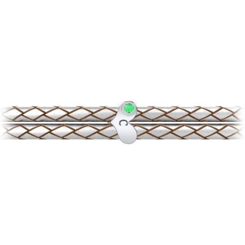 Engravable Sterling Silver Gemstone Heart Leather Bracelet – Sterling Silver with Emerald