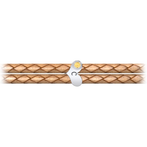 Engravable Sterling Silver Gemstone Heart Leather Bracelet – Sterling Silver with Citrine