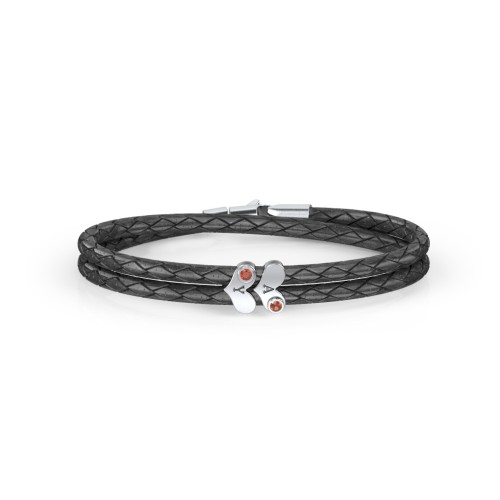 Engravable Sterling Silver Gemstone Heart Leather Bracelet - 2 – Sterling Silver with Garnet