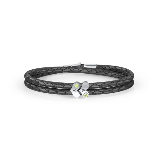 Engravable Sterling Silver Gemstone Heart Leather Bracelet - 2 – Sterling Silver with Peridot