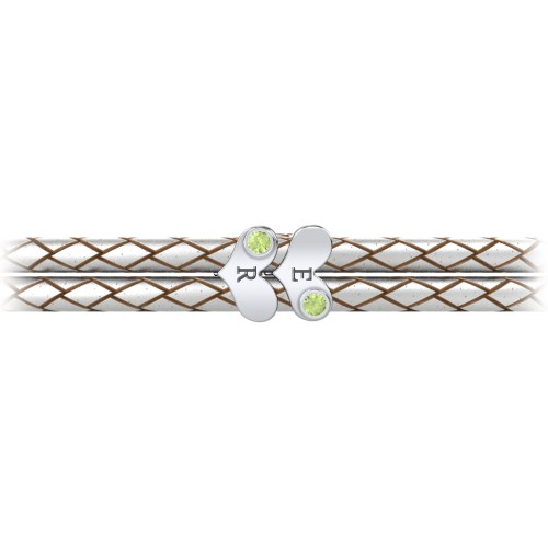 Engravable Sterling Silver Gemstone Heart Leather Bracelet - 2